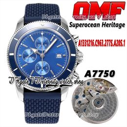 2022 OMF SuperOcean Heritage II A7750 Chronographe automatique Montre pour homme AA1331216.C963.277S.A20S.1 Cadran bleu Boîtier en acier Marqueurs de bâton Bracelet en caoutchouc Montres d'éternité