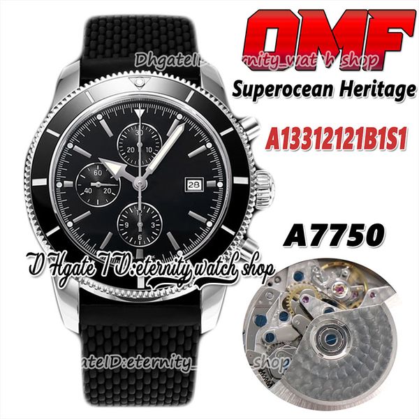 2022 OMF Superocéen Héritage II A7750 Automatique Chronographe Hommes Montre A13312121B1S1 Cadran noir Case en acier inoxydable Bascules de bâton Bâton caoutchouc Eternité Montres Eternity