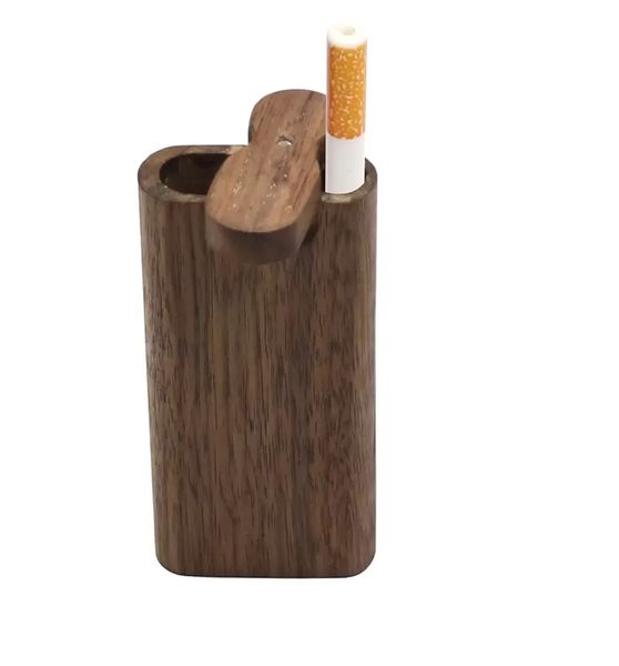 2022 One Hitter Wood Dugout Pipa para fumar hecha a mano con excavadora Tubos de vidrio Filtros de cigarrillos Caja de madera de nogal