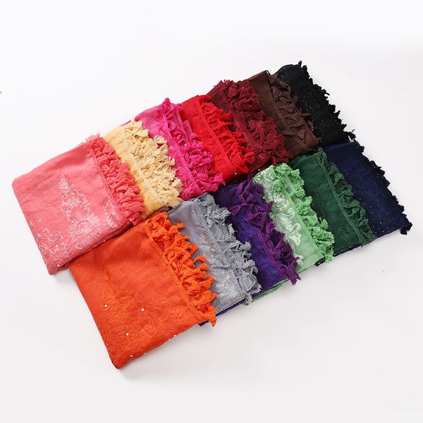 Foulard de luxe Style palais pour femmes, Hijab à fleurs froissées, couleur unie, bandeau, Foulard pour dames musulmanes, 2022