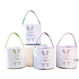 2022 Party Bunny Face Printed Bucket Pasen Rabbit Mand Easy Egg Hunt Manden met Handvat Fluffy Pluche Staart Tote Tas LLD12564
