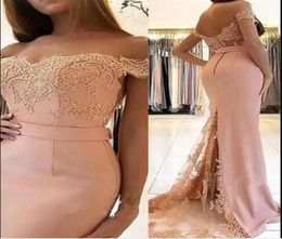 2022 Peach Pink Lace Evening Prom Robes Sirène hors de l'épaule Broidered Special Occase Dress Girls Formal Party Robes3817890
