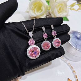 2022 Pink Lab Diamond Jewelry Set 925 Sterling Silver Party Wedding Earrings Chocker Necklace for Women Bridal Gemstones Sieraden