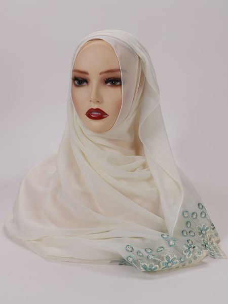 2022 plaine Hijab écharpe femmes musulmanes avec vague dentelle bandeau voile foulards mode islamique foulard tête enveloppes Turban