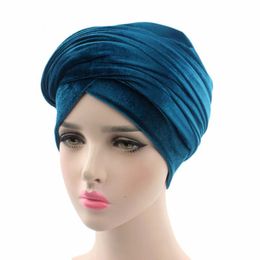2022 Effen fluwelen Hijab Turban Cap Moslim Long-staart Headscarf Hoed Islamitisch Onder Scarf Bonnet Dames Afrikaanse Wrap Hoofd Sjaals
