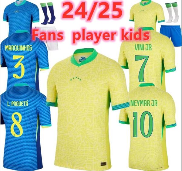 24/25 Brazils Jerseys de football Neymar Jr Vini Jr Camiseta de Futbol Paqueta Raphinha 2024 Shirt Football Maillots Marquinhos Brasil Richarlison Shirt Menkids