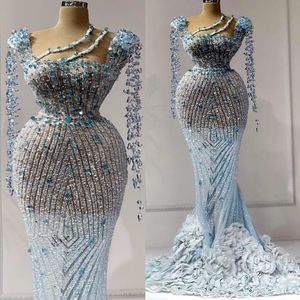 2022 Plus size Arabische aso ebi kristallen Mermaid prom jurken lovertjes kant avond formeel feest tweede receptie verjaardag verlovingsjurken jurk zj367