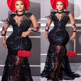 2022 Plus size Arabische Aso Ebi Black Mermaid Luxe prom jurken Garnes kralen Lace Evening Formeel feest tweede receptie verjaardag verlovingsjurken jurk zj366