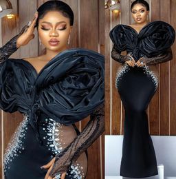 2022 Plus Size Arabic Aso Ebi Black Mermaid Stylish Prom Dresses Beaded Crystals Evening Formal Party Second Reception Birthday Engagement Gowns Dress