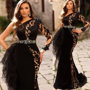 2022 Plus size Arabisch aso ebi zwarte mermaid sexy prom jurken kanten kralen kristallen avond formeel feest tweede receptie verjaardag verlovingsjurken jurk zj044