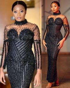 2022 Plus Size Arabisch ASO EBI Black Sparkly Sexy Prom Dresses Lovertjes Kant Kralen Avond Formele Partij Tweede Ontvangst Verjaardag Verloversjurken Jurk ZJ155