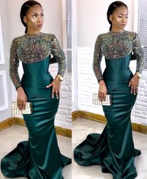 2022 Plus Size Arabisch ASO EBI Hunter Groene Mermaid Prom Dresses Lovertjes Lace Avond Formele Partij Tweede Ontvangst Verjaardag Bruidsmeisjes Engagement Jurken Jurk ZJ64