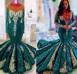 2022 Plus size Arabische Aso Ebi Hunter Green Mermaid Prom Dresses Lounded Lace Evening Formeel feest tweede receptie verjaardag verlovingsjurken jurk zj155