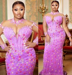 2022 Plus Size Arabische Aso Ebi Lila Mermaid Luxurious Prom Dresses Beaded Lace Avond Formele Party Second Receptie Verjaardag Engagement Gowns Jurk ZJ206