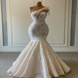2022 Plus taille arabe aso ebi luxueuse robe de mariée en dentelle de dentelle une épaule sirène robes de mariée