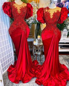 2022 Taille Arabe Arabe Arabe ASO EBI Cristaux de dentelle luxueuse PR Robes De Peau Col Serre Soirée Soirée Formelle Seconde Réception Robes d'anniversaire Robe ZJ366