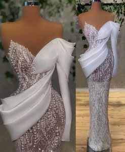 2022 Tallas grandes Árabe Aso Ebi Vestido de novia de encaje lujoso Vestido de novia con cuello transparente Perlas con cuentas Vestidos de novia vintage ZJ505