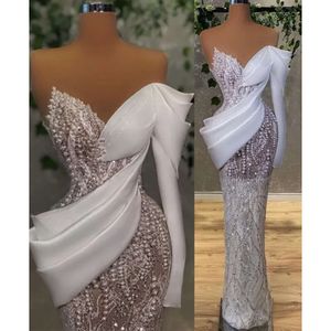 2022 Plus taille arabe aso ebi luxueuse gaine de gaine robe de mariée transparente perles perles vintage robes de mariée robes zj505