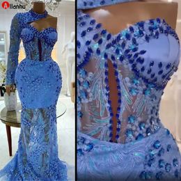 2022 Plus Size Arabisch ASO EBI Luxe Mermaid Prom Dresses Kant Kralen Kristallen Avond Formele Partij Tweede Receptie Groeden WJY591