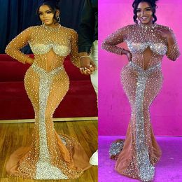 2022 Tamaño grande Árabe ASO EBI Luxurious Mermaid Gold Prom Dresses Gead Crystals Night Formal Formal Recepción Vestidos de compromiso de cumpleaños ZJ332