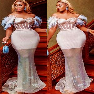 2022 Plus size Arabische Aso Ebi Luxe Mermaid Sparkly Prom Dresses kristallen kralen avond formeel feest tweede receptie verjaardag verlovingsjurken jurk zj664