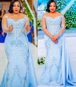 2022 Plus Size Arabisch ASO EBI Luxurious Sparkly Mermaid Prom Jurken Beaded Crystals Sexy Evening Formele Partij Tweede Receptie Jurken Jurk ZJ305