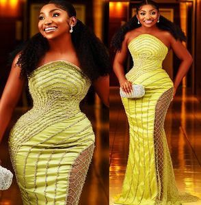 2022 Plus size Arabische Aso Ebi Mermaid Luxe Sparkly Prom Jurken Garned Sweep Train Evening Formeel feest tweede receptie verjaardag verlovingsjurken jurk zj255