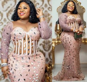 2022 Plus Size Arabisch ASO EBI Pink Luxueuze Mermaid Prom Jurken Beaded Crystals Avond Formele Partij Tweede Ontvangst Verjaardag Engagement Jurken Jurk CG001