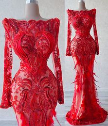 2022 Plus Size Arabisch ASO EBI Rood Luxe Mermaid Prom Dresses Kant Kralen Avond Formele Partij Tweede Ontvangst Verjaardag Engagement Jurken Jurk ZJ770