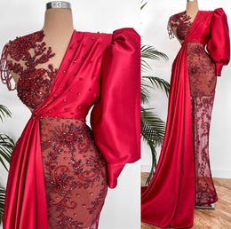 2022 Plus Size Arabic Aso Ebi Red Mermaid Luxurious Prom Dresses Beaded Crystals Evening Formal Party Second Reception Birthday Engagement Gowns Dress ZJ378