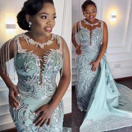 2022 Plus size Arabisch aso ebi pure nek zeemeermin prom jurken kanten kralen avond formeel feest tweede receptie verjaardag verlovingsjurken jurk zj506