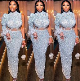 2022 Plus size Arabisch Aso Ebi Sparkly Silver sexy prom jurken kralen lovertjes Lace Evening formeel feest tweede receptie verjaardag verlovingsjurken jurk zj220