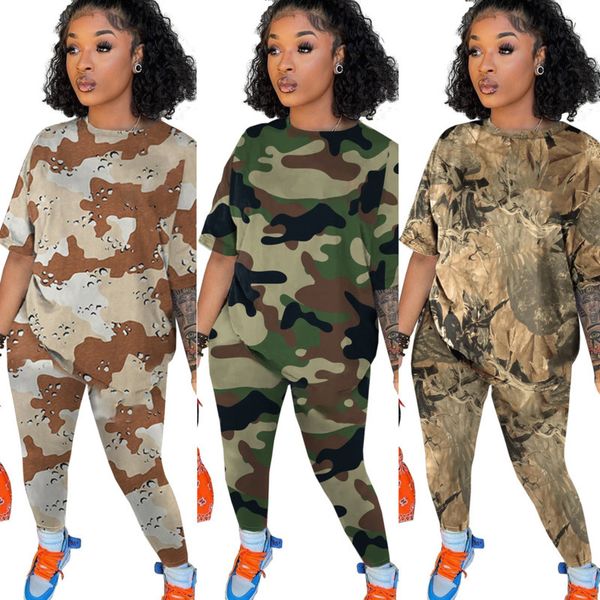 2022 Tallas grandes S-4xl Diseñador Verano Mujer Marca Chándales Trajes de camuflaje Camiseta de manga corta Pantalones cortos Conjuntos de 2 piezas Ropa deportiva informal