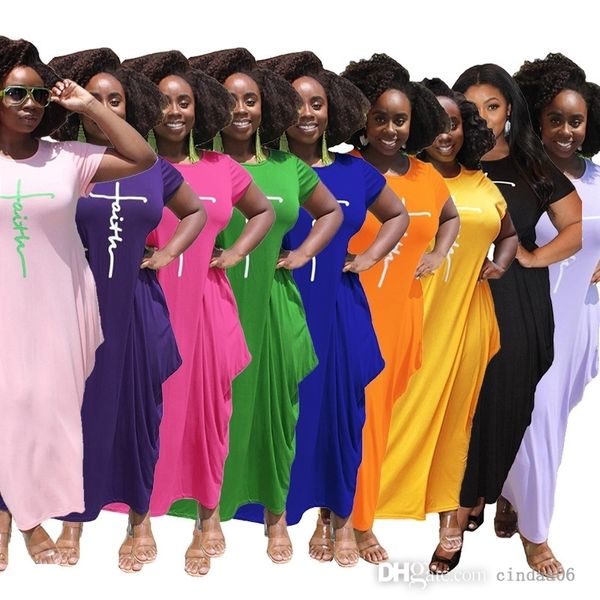 2022 Plus La Taille S-3xl 4xl 5xl Designer Femmes Casual Maxi Robes Lettre Imprimé Col Rond À Manches Courtes Ourlet Irrégulier Femmes Robe