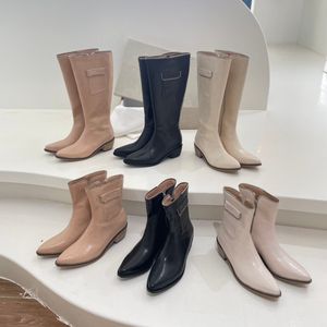2022 Pocket Boots Designer Women Zipper Pointed Boot Cheshire Martin Shoes Dikke Heel Hall Boots Knie enkel Fashion Booties