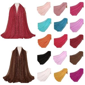 2022 Popural Musulman Bulle Coton Perles Écharpe Femmes Hijab Solide Plaine Foulard Châle Wrap Malaisie Foulard Bandana 29 Couleurs