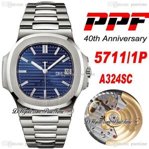 2022 PPF V4 5711 40e anniversaire A324 Montre automatique pour homme Cadran bleu texture Super Edition Bracelet en acier inoxydable Montres Puretime PP324SC PTPP