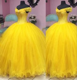 2022 Princess Yellow Tutu -baljurken Quinceanera -jurken voor mooie dame om te feesten Vintage ruches prom jurken Off schouder prom jurken