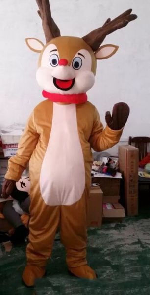 2022 Traje de mascota de ciervo de nariz roja profesional Halloween Navidad Vestido de fiesta de fantasía Traje de personaje de dibujos animados Carnaval Traje de adultos unisex