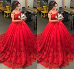 2022 Puffy Red Beading vestidos de novia vestidos de novia apliques de encaje con cuentas de manga corta imperio cintura vestido de fiesta para mujeres de talla grande