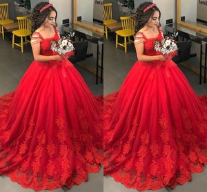 2022 Puffy Red Beading vestidos de novia vestidos de novia apliques de encaje con cuentas de manga corta imperio cintura vestido de fiesta para mujeres de talla grande