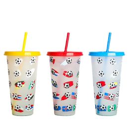 2022 Qatar World Cup Creativiteit Drinkware Koffie bekers met stro 710 ml Plastic kleurveranderende beker met deksel
