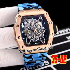 2022 Rafael Nadal Miyota Automatische Mens Watch Rose Gold skelet wijzerplaat Blue Gray Camouflage Rubberen band Horloges Puretime01 E137-3502-A1