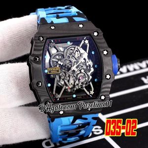 2022 Rafael Nadal NTPT Boîtier En Fibre De Carbone Miyota Automatique Montre Pour Homme Cadran Squelette Noir Bleu Camouflage Bracelet En Caoutchouc Montres Puretime01 E136-3502-C3