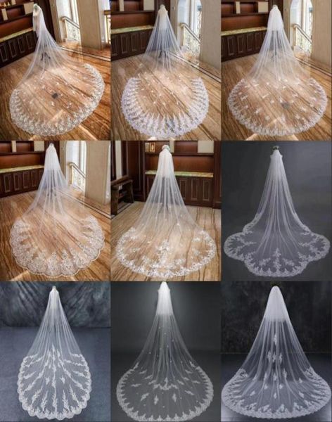 2022 Image réelle Voiles de mariée Accessoires de cheveux de mariage Blanc Ivoire Long Cristal Perlé Dentelle Tulle Cathédrale Longueur 3 M Voile D'église 7516406