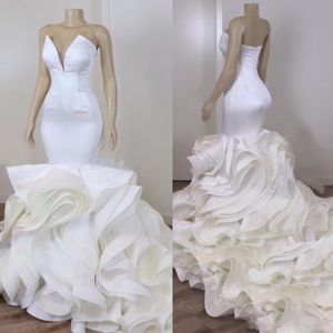 2022 Real Image Ruffle Sirène Robe de mariée Robes nuptiales plus taille Sweet Sweet Back South African Vestidos de Novia Garden Wedding 222Z