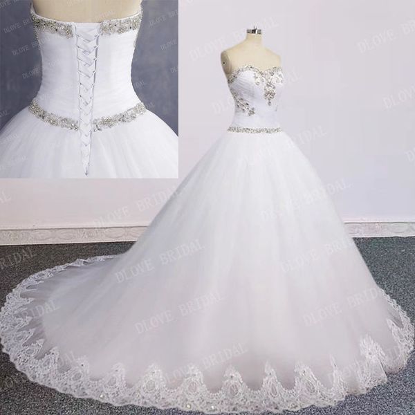 2022 Real Photo A-Line vestido de novia Sweetheart Lace Crystal Beaded Luxury Formal vestido de novia nuevo hecho a medida
