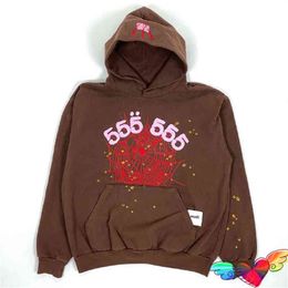 2022 Red Sp5der 555555 Hoodie Men Femmes Femmes de haute qualité Numéro d'ange Pouffle Pâtique graphique Spider Web Sweatshirts T220721