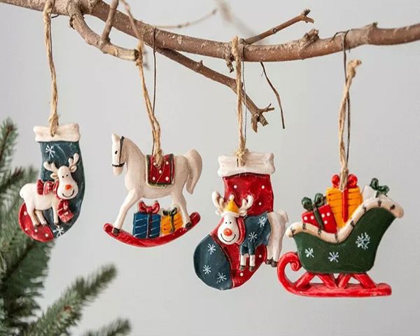 2022 resina adornos para árboles de Navidad decoración Xmax fiesta colgantes medias Santa Claus muñeco de nieve colgante Haning Decro regalo Vintage
