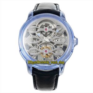 2022 RMF 99295-43-002-UA2A Real Tourbillon Mechanical Mens Watch Skeleton Dial Volledig transparant Blauw Case Sapphire Lederen Strap Super Version Eternity Horloges